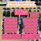 bundle with closure&frontal deal 40 pcs virgin A shorter lengths