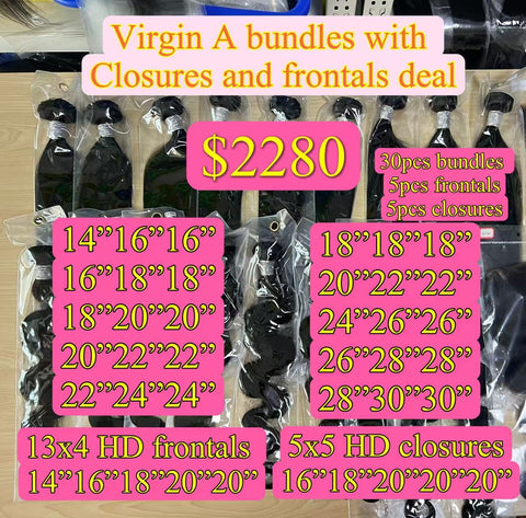 bundle with closure&frontal deal 40 pcs virgin A shorter lengths