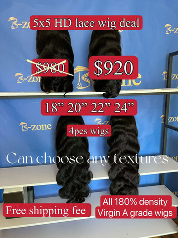 virgin A wig deal 5x5 hd wigs 4 units