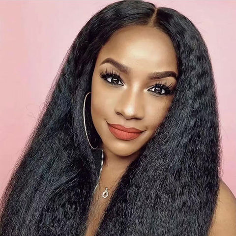 Kinky Straight transparent Lace Wig Natural Color 150% Density
