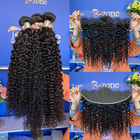 Virgin B Spanish Curly 3 Bundles With 13x4 HD Lace Frontal