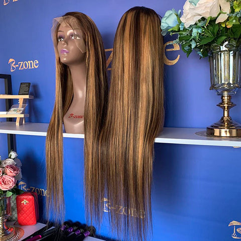 4/27 Mixed Color Straight transparent Lace Wig 150% Density