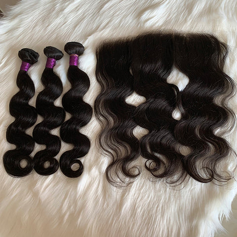 Virgin B Body Wave Bundles with a 13x4 HD Frontal