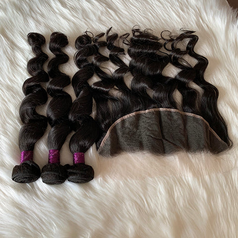 Virgin B Loose Wave Bundles And a HD Frontal