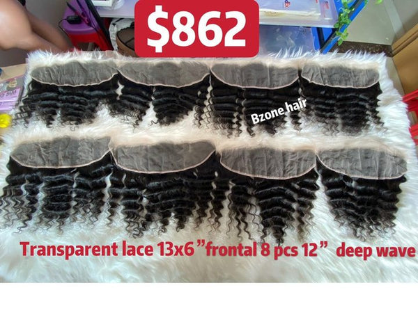 $862 Deal 8pcs Transprant lace 13x6 frontal 12" deep
